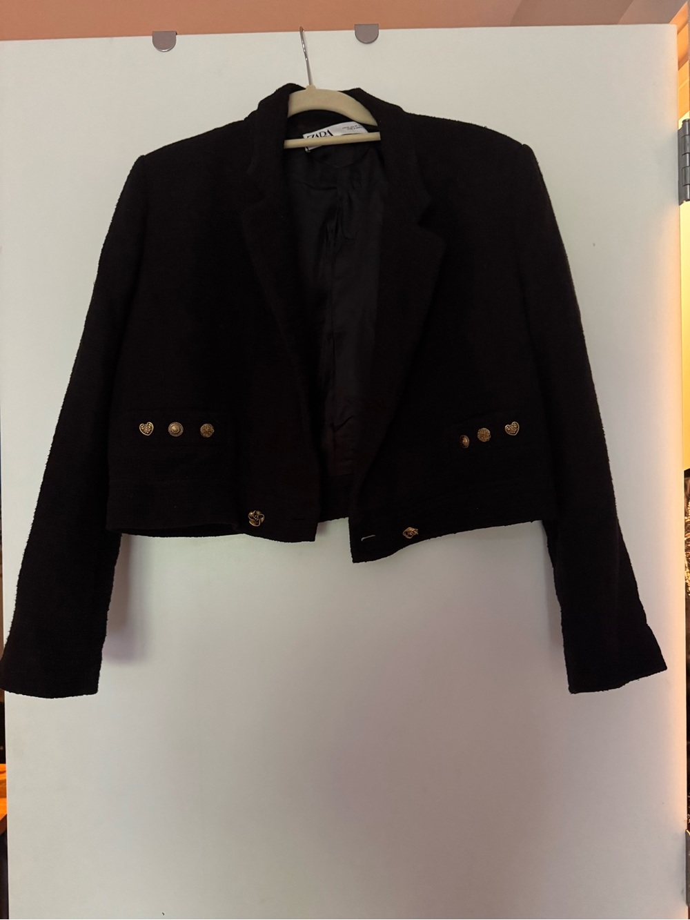 Womens Black Cropped Button Blazer Jacket Zara Size XL